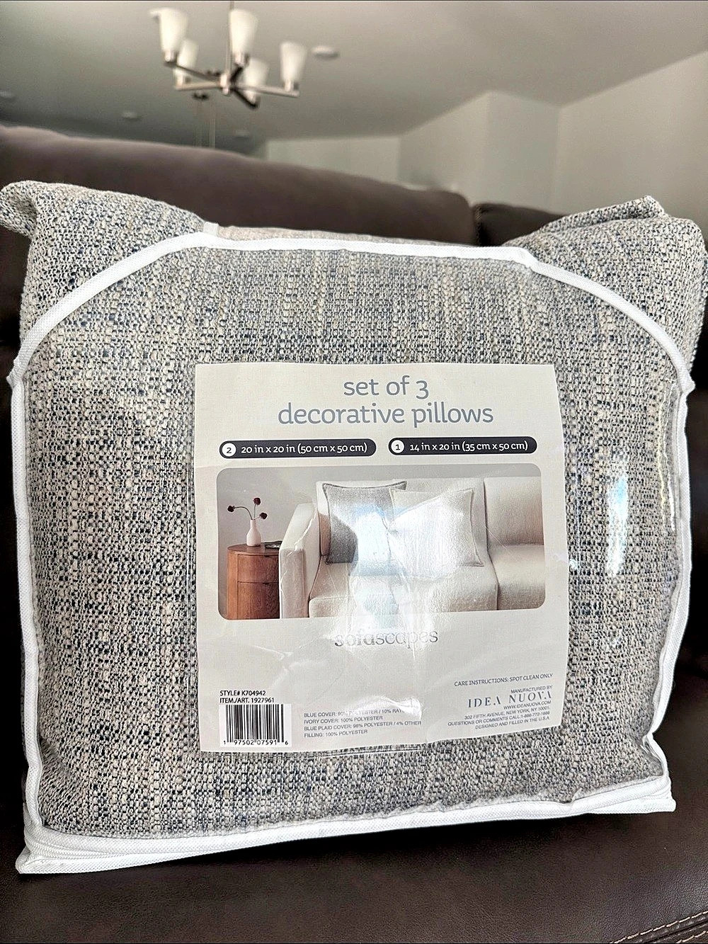 Nuage Set of 3 Decorative Pillows in Gray & Blue NWT